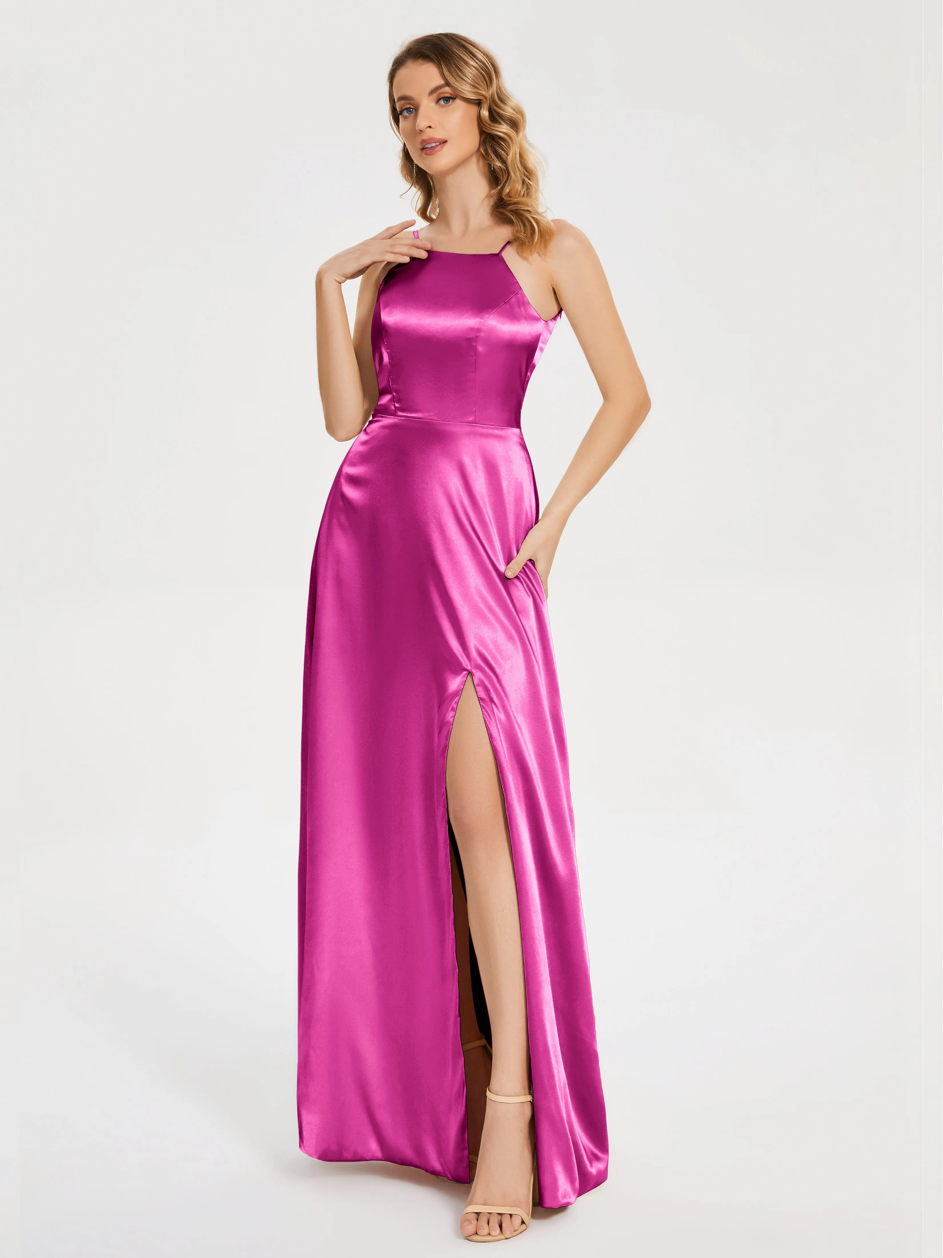 Miriam Simple Split Soft Satin Dresses