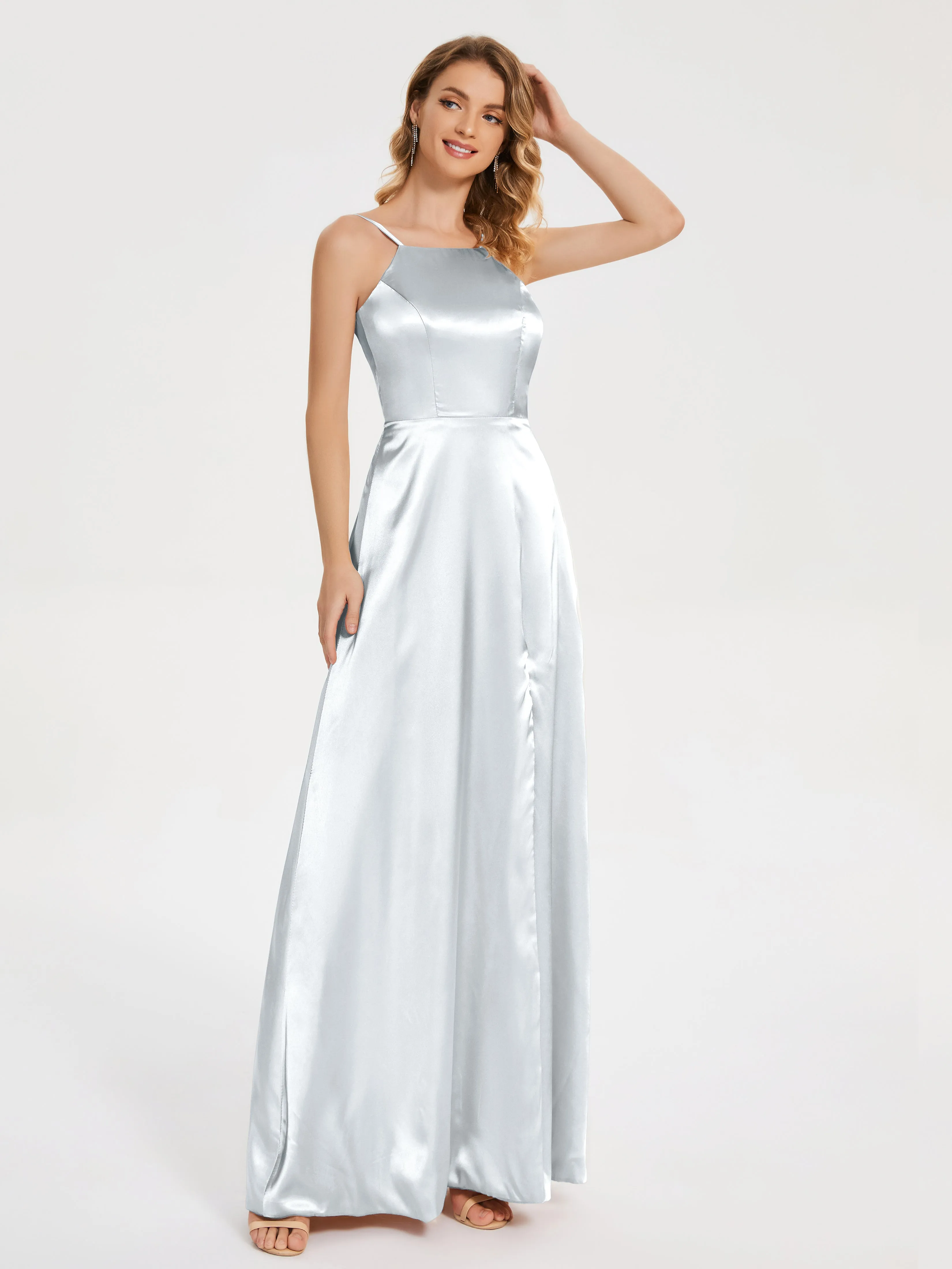 Miriam Simple Split Soft Satin Dresses