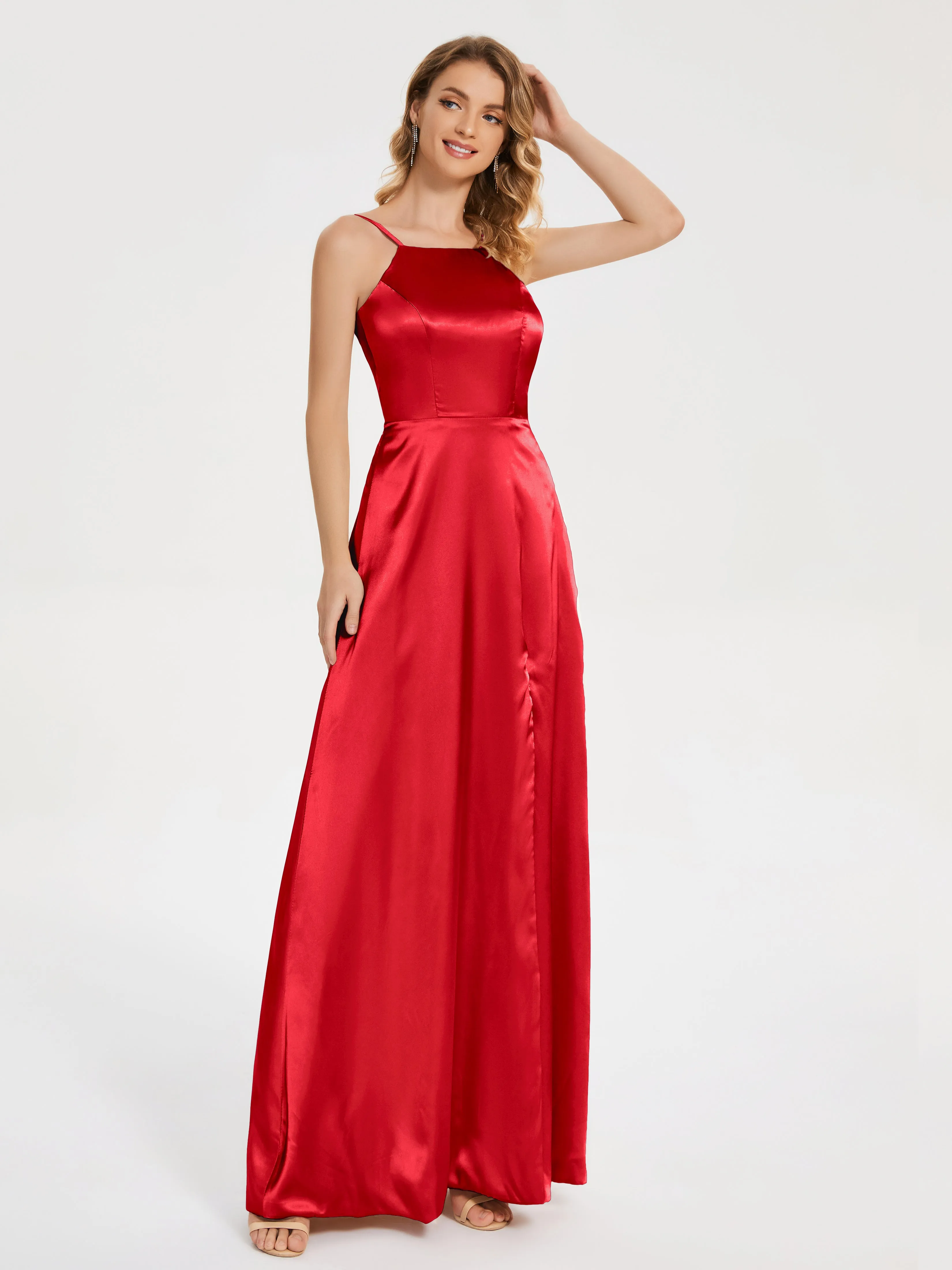 Miriam Simple Split Soft Satin Dresses