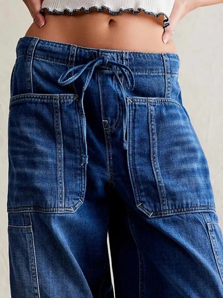 Oversized tied blue baggy jeans