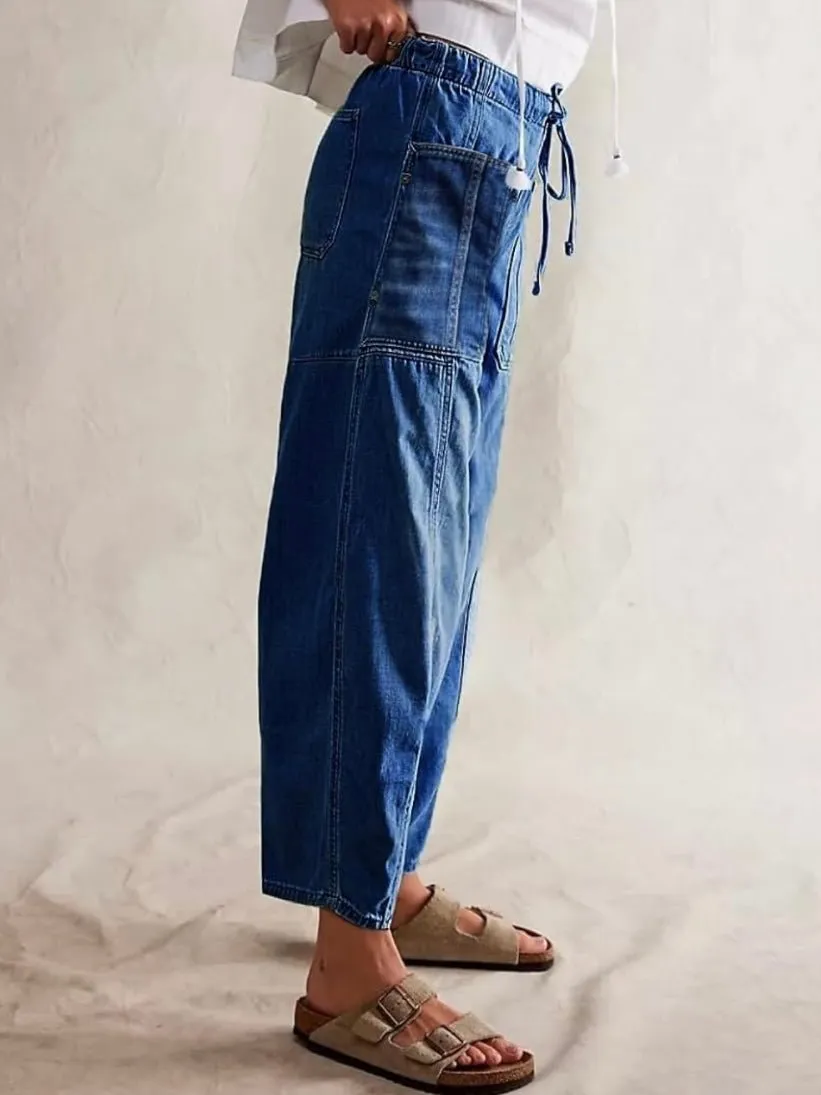 Oversized tied blue baggy jeans