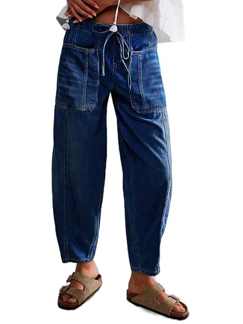 Oversized tied blue baggy jeans