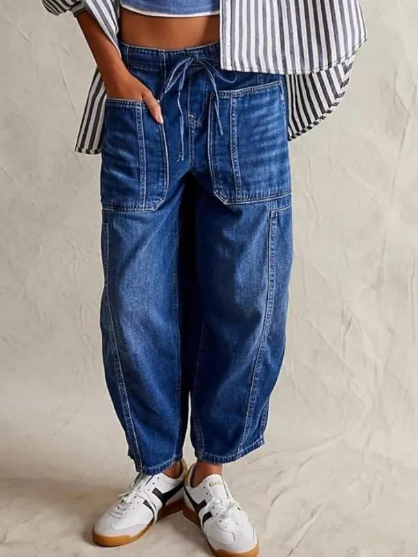 Oversized tied blue baggy jeans