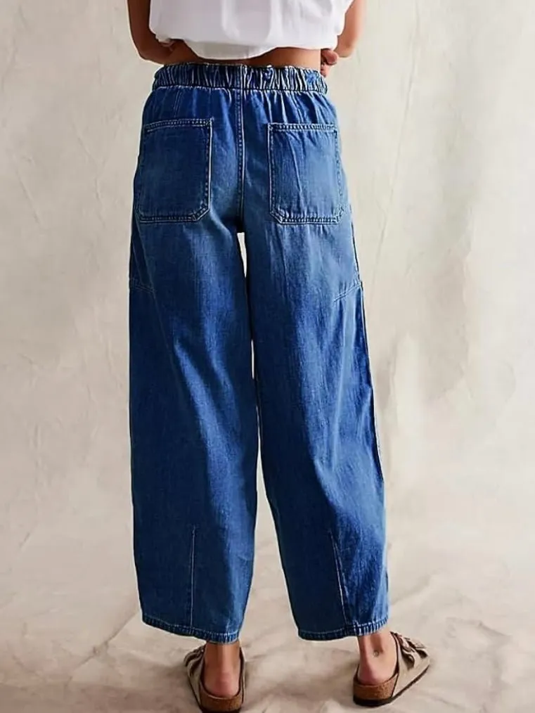 Oversized tied blue baggy jeans