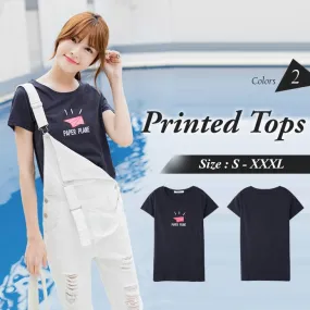 PAPER PLANE PRINTED COTTON SOLID COLOR TOPS