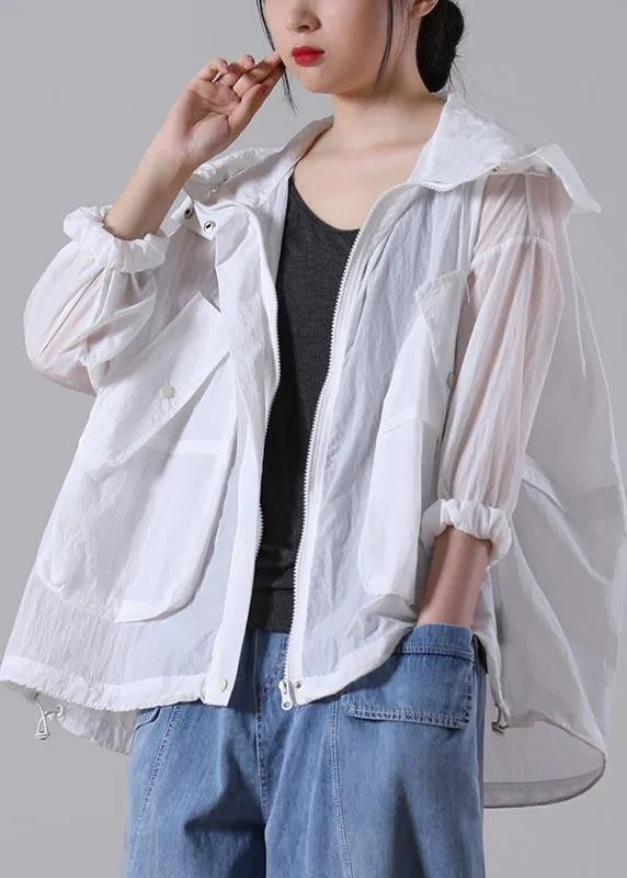 Plus Size White Pocket UPF 50  Coat Jacket Hoodies Outwear Summer