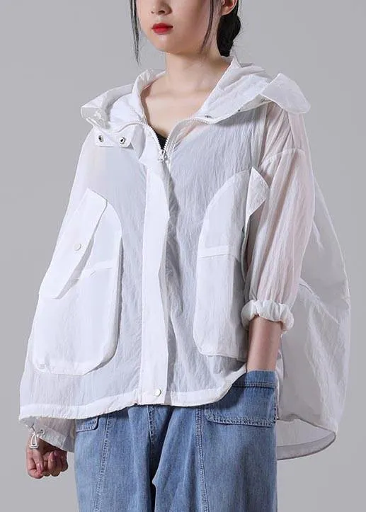 Plus Size White Pocket UPF 50  Coat Jacket Hoodies Outwear Summer