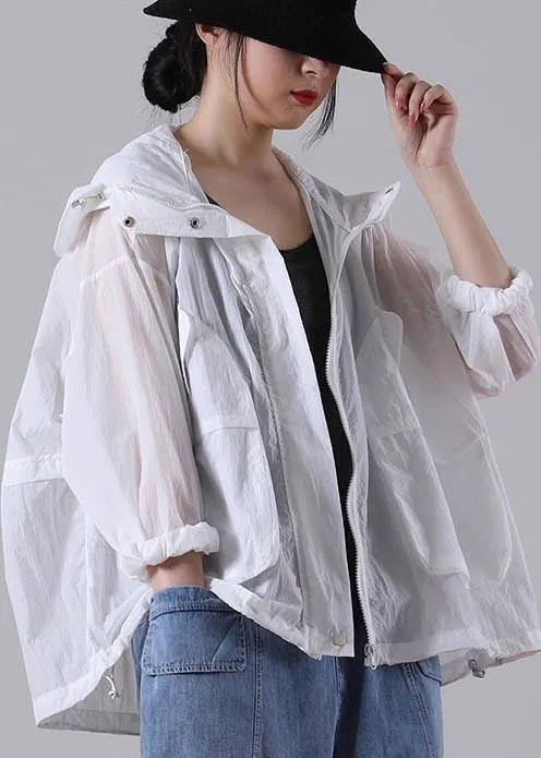 Plus Size White Pocket UPF 50  Coat Jacket Hoodies Outwear Summer