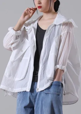 Plus Size White Pocket UPF 50  Coat Jacket Hoodies Outwear Summer