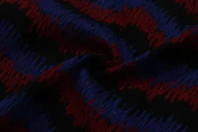 Precut of 2 Meters of Blue & Red Waves Embroidered Wool Fabric