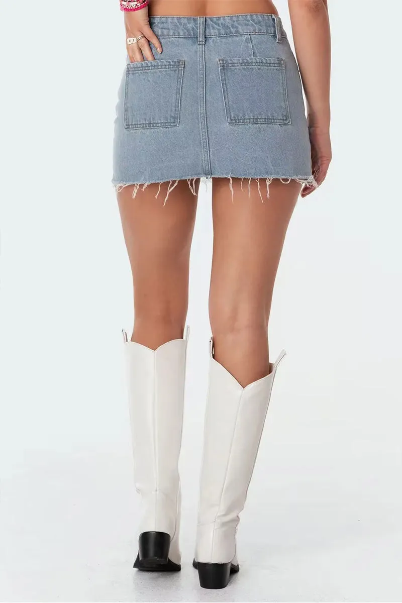 QK0666 Stretch Denim Mini Skirt