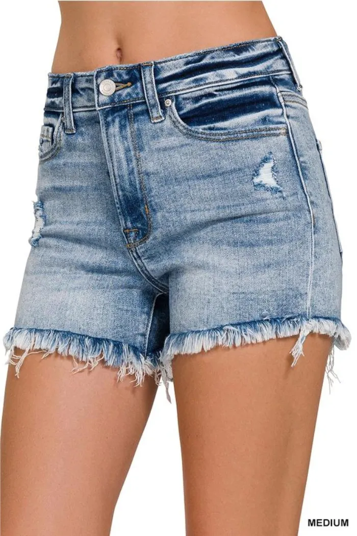 Raw Frayed Hem Ripped Denim Shorts