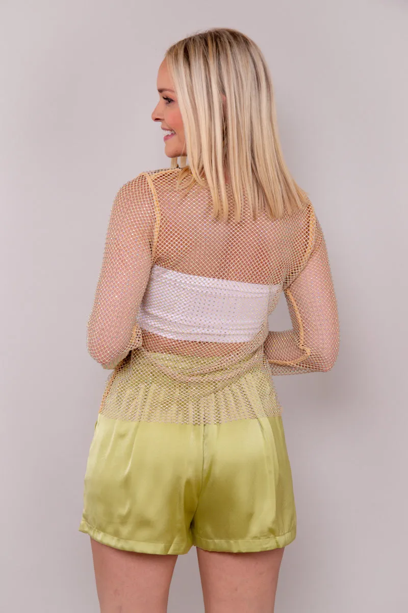 Rhinestone Mesh Top - Tan - FINAL SALE