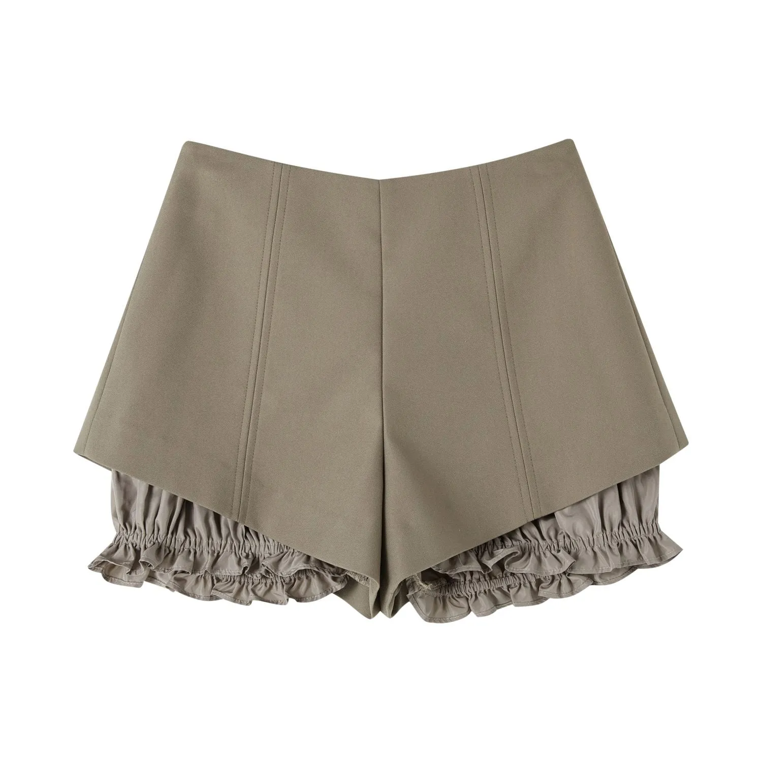 Ripped Patchwork Layered Bud Shorts in Khaki