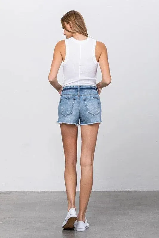 Ripped Roll Up Leg Denim Shorts