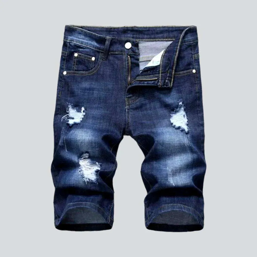 Ripped slim men's denim shorts