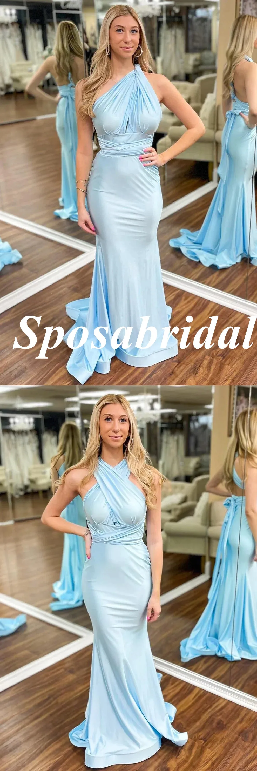 Sexy Convertible Soft Satin Mermaid Long Prom Dresses, PD3763