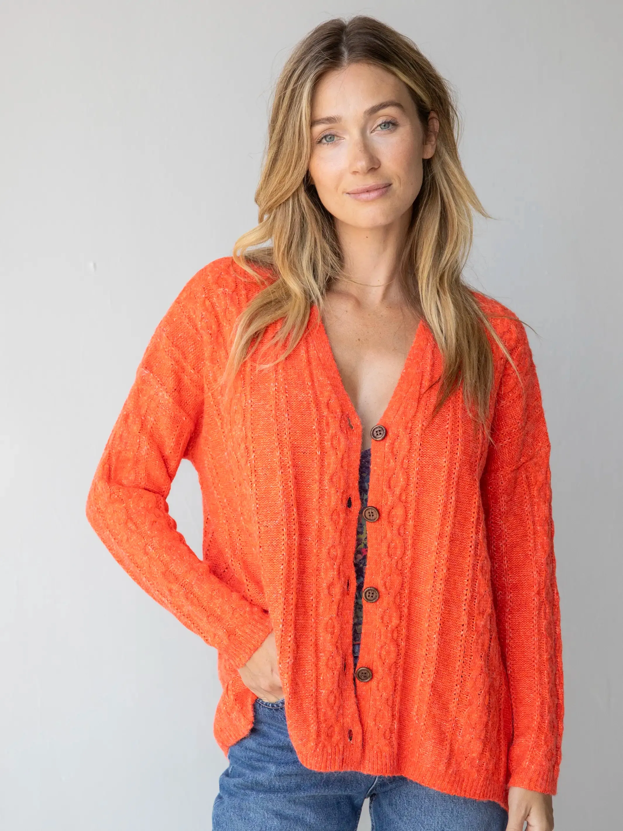 So Soft Grandpa Cardigan - Orange Crush