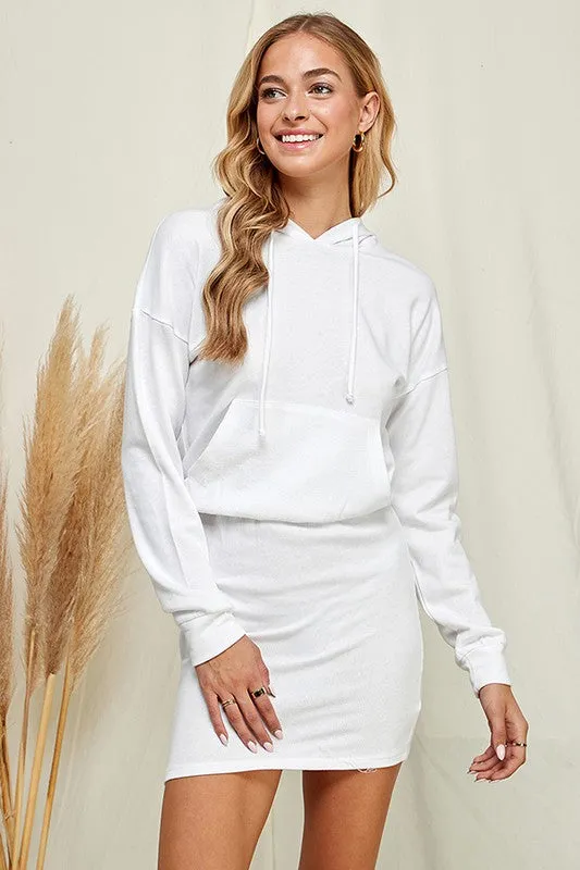 Soft White Bean Solid Hoodie Midi Dress