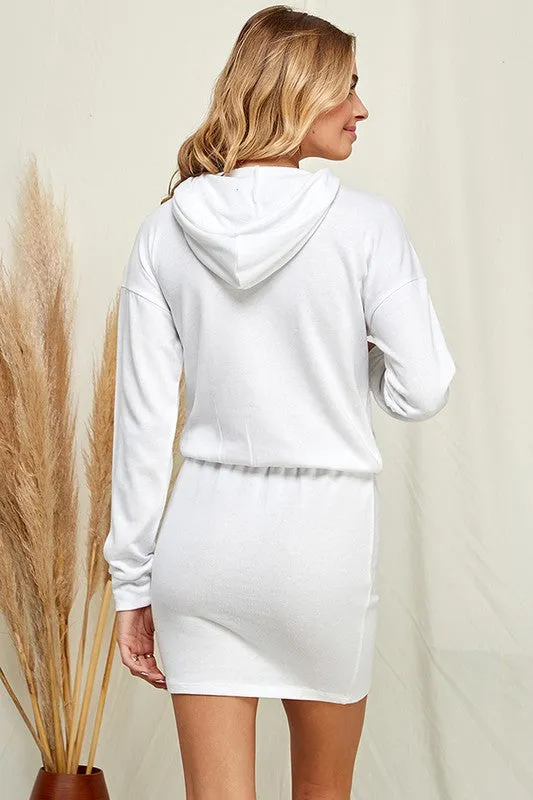 Soft White Bean Solid Hoodie Midi Dress