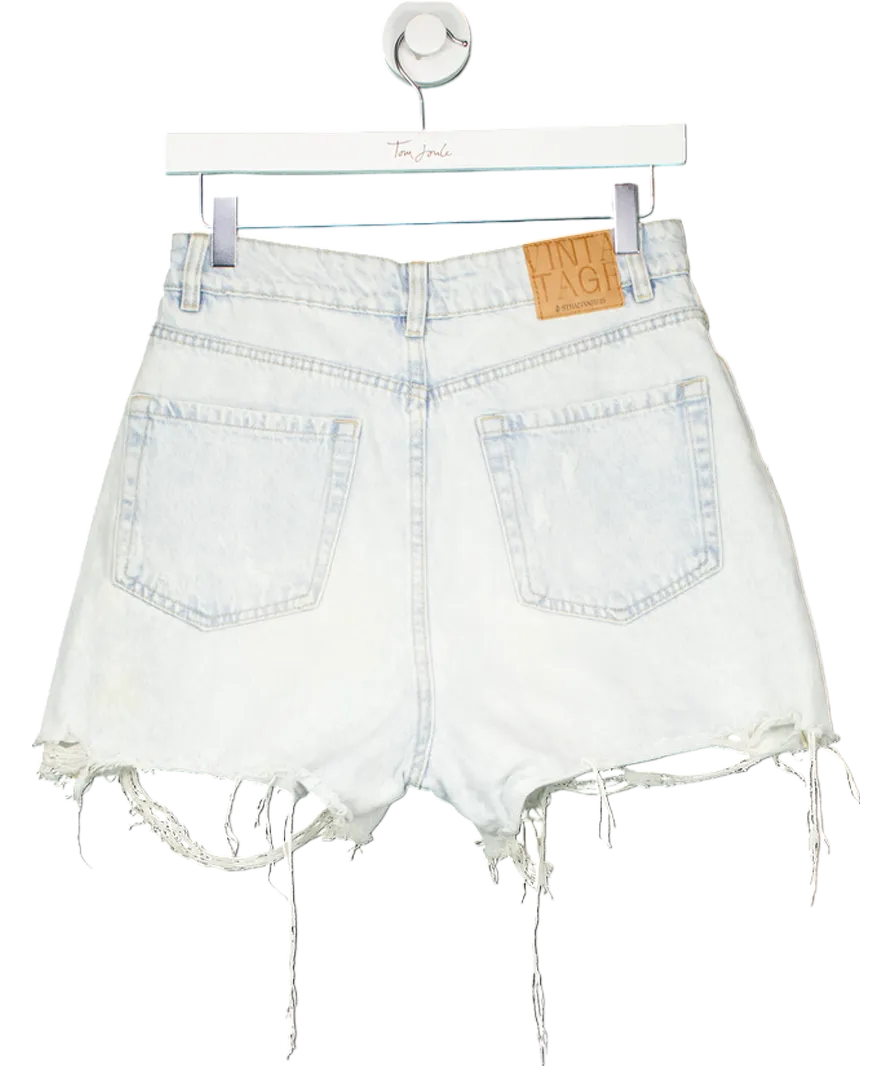 Stradivarius Blue High Waisted Ripped Denim Shorts UK 10