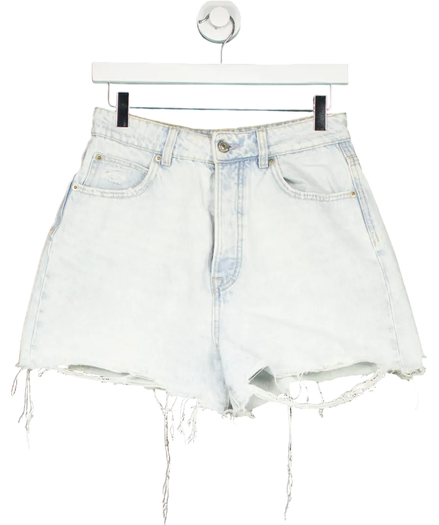 Stradivarius Blue High Waisted Ripped Denim Shorts UK 10