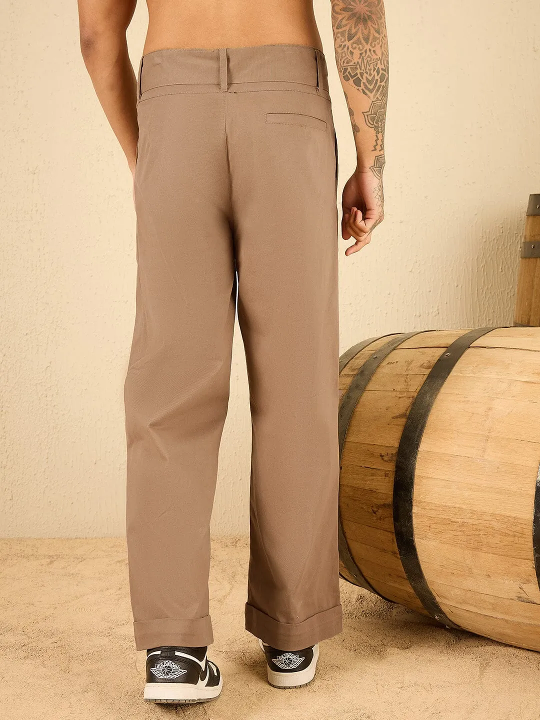 Tan Twill Korean Baggy Pants