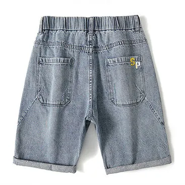 Trendy ripped elastic waist denim shorts