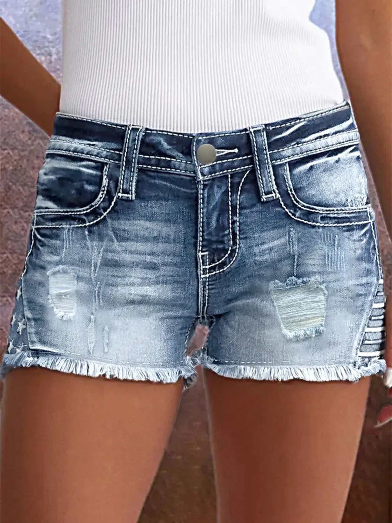 Trendy women's Slim Fit Ripped Denim Shorts –