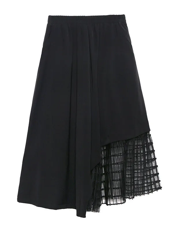 Urban Hollow Irregular Black Mesh Split-Joint Skirts