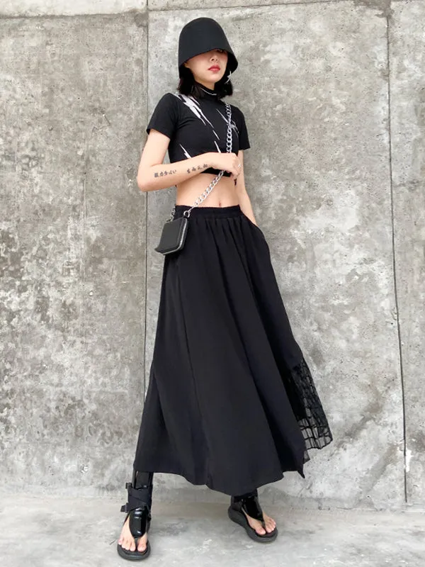 Urban Hollow Irregular Black Mesh Split-Joint Skirts