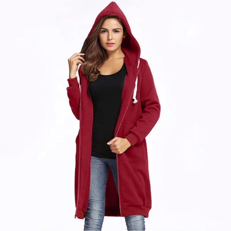 Versear Women Zip up Hoodies Long Sleeves Drawstring Tunic Sweatshirt Casual Long plus Size Jacket Sweatshirt Outerwear with Pockets