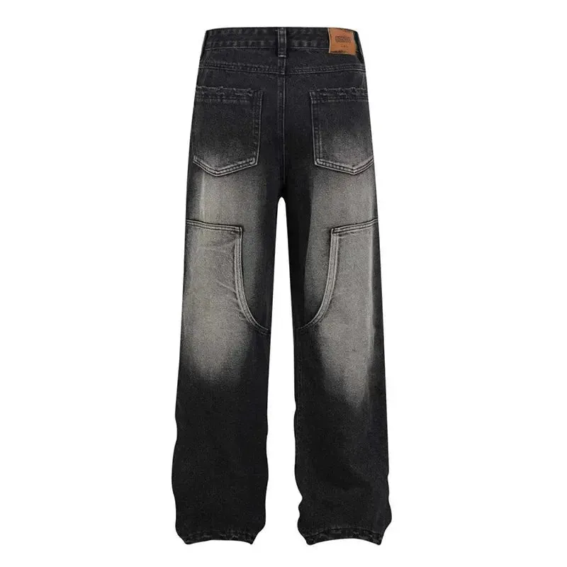 Washed Multi Pockets Baggy Denim Jean