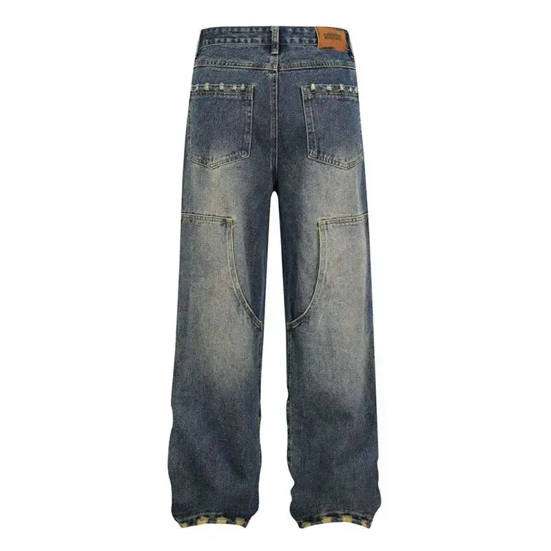 Washed Multi Pockets Baggy Denim Jean