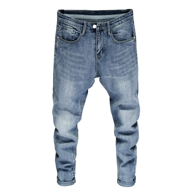 West Louis™ Men Skinny Stretch Light Blue Streetwear Denim Jeans