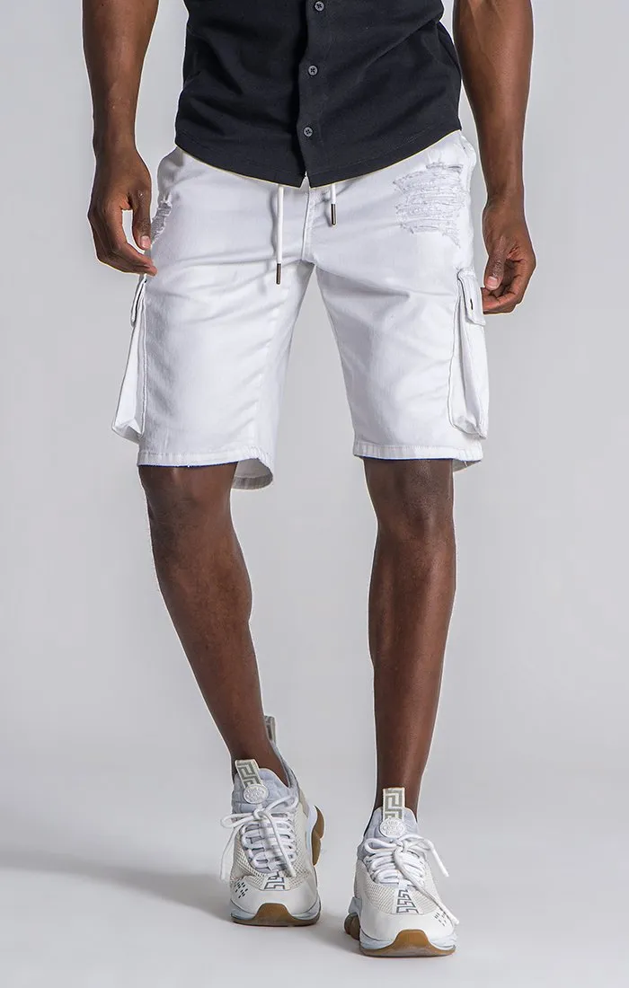 White Ripped Cargo Shorts