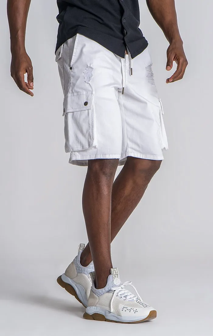 White Ripped Cargo Shorts