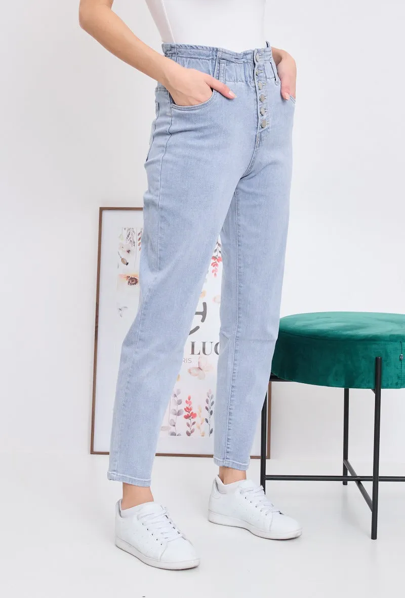 Wholesale Denim Stretch Mom Jeans With Buttons