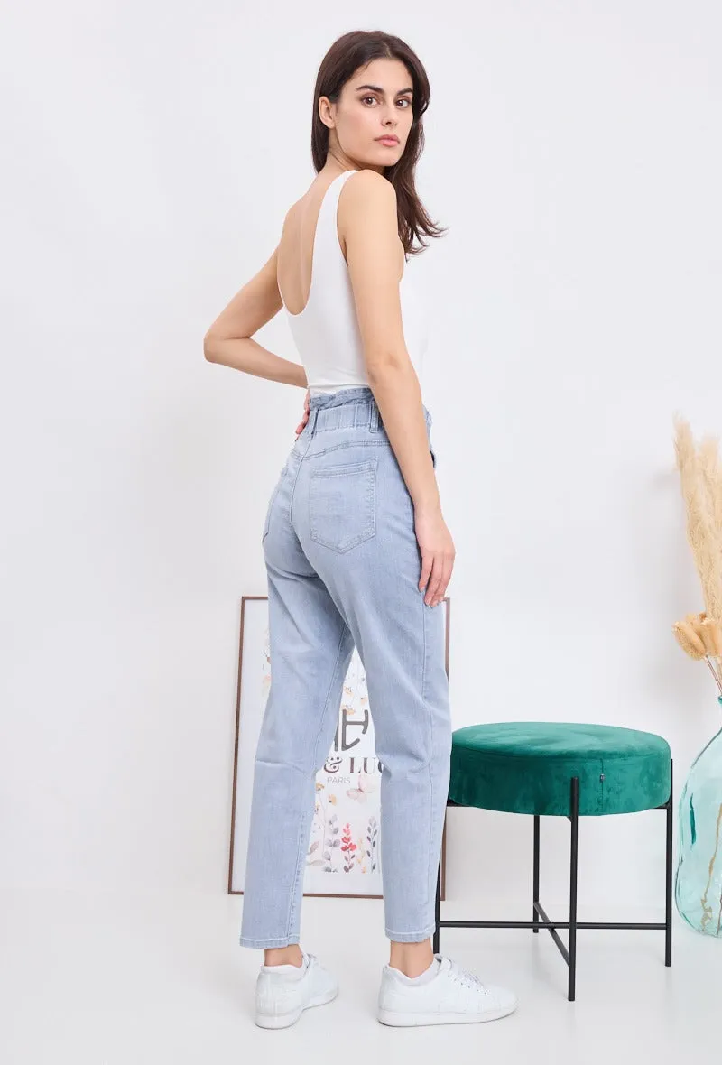 Wholesale Denim Stretch Mom Jeans With Buttons