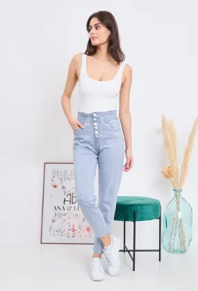 Wholesale Denim Stretch Mom Jeans With Buttons