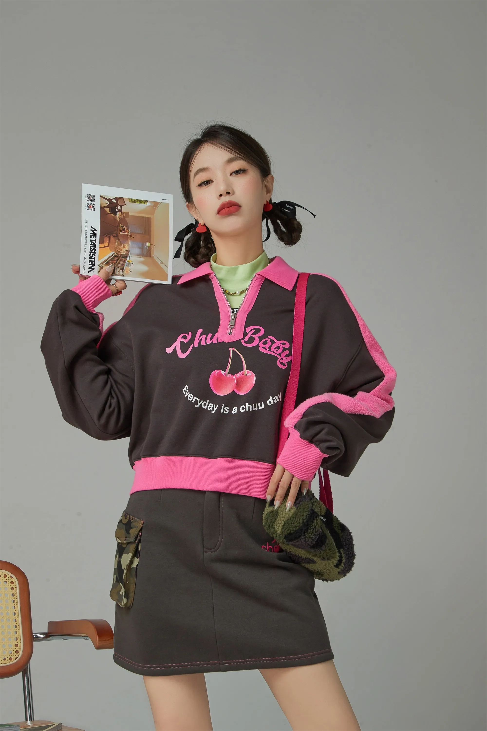 Your Favorite Girl Cherry Fleece Loose Sweatshirt