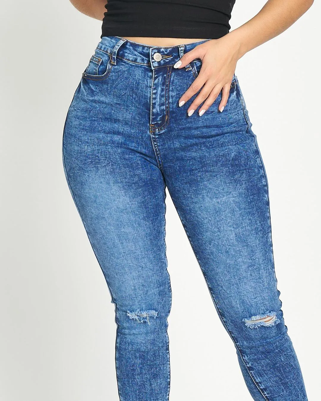 Zerrissene High-Rise Skinny Stretch-Jeans