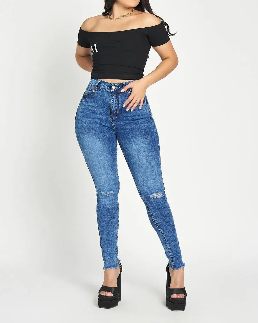 Zerrissene High-Rise Skinny Stretch-Jeans