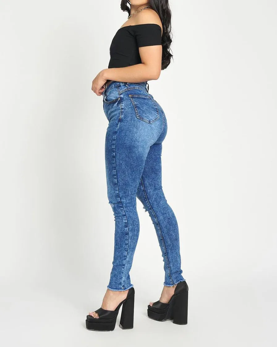 Zerrissene High-Rise Skinny Stretch-Jeans